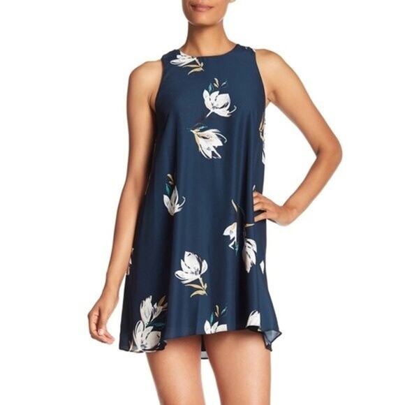 Amanda Uprichard Marnie Navy Floral Sleeveless Open Back A-line Mini Shift Dress - Picture 1 of 13